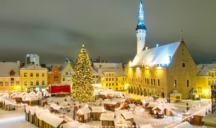 Model christmas Town covered in snow